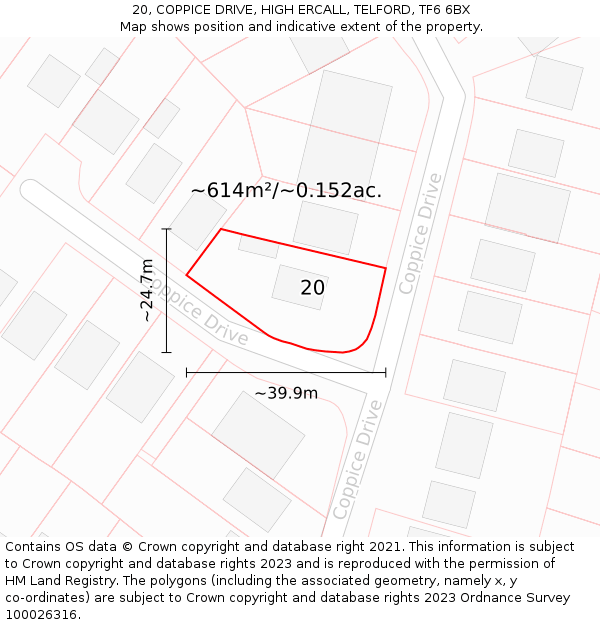 20, COPPICE DRIVE, HIGH ERCALL, TELFORD, TF6 6BX: Plot and title map