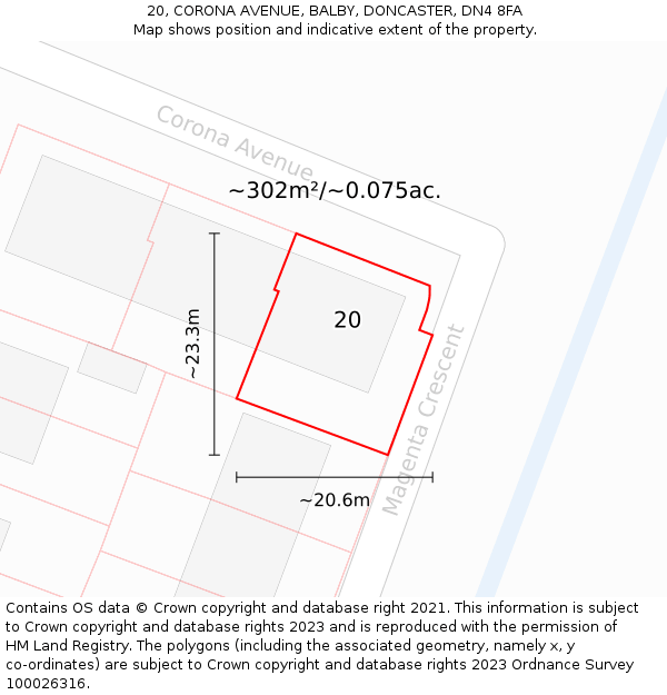 20, CORONA AVENUE, BALBY, DONCASTER, DN4 8FA: Plot and title map