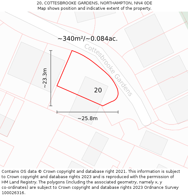 20, COTTESBROOKE GARDENS, NORTHAMPTON, NN4 0DE: Plot and title map