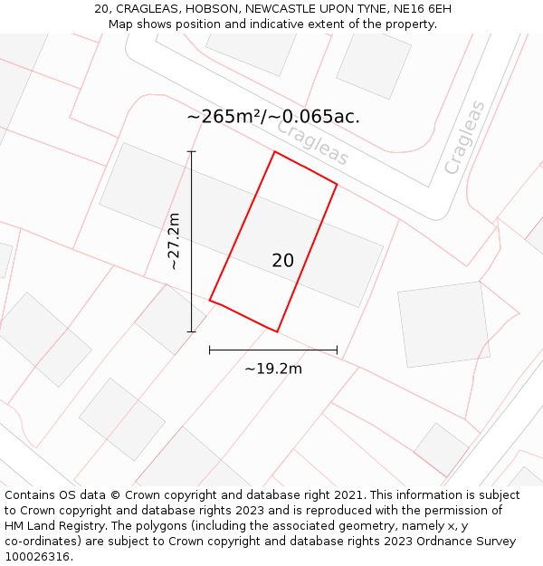 20, CRAGLEAS, HOBSON, NEWCASTLE UPON TYNE, NE16 6EH: Plot and title map