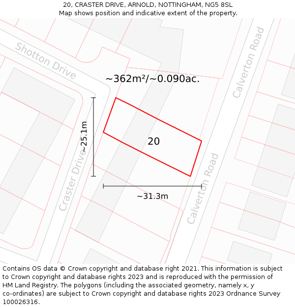 20, CRASTER DRIVE, ARNOLD, NOTTINGHAM, NG5 8SL: Plot and title map