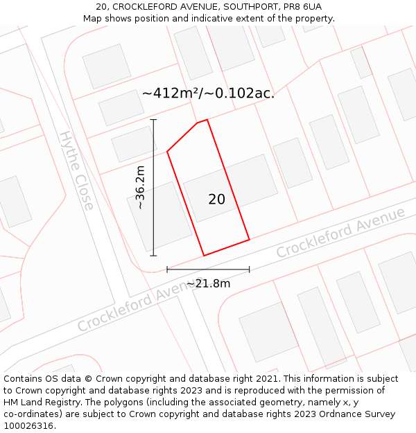 20, CROCKLEFORD AVENUE, SOUTHPORT, PR8 6UA: Plot and title map