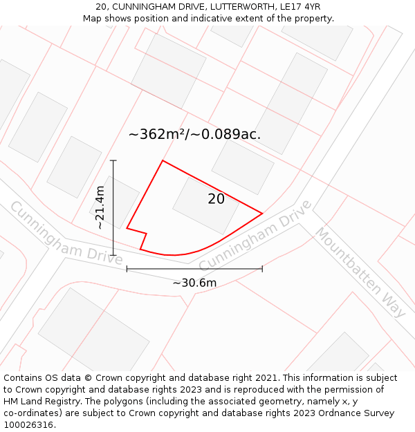 20, CUNNINGHAM DRIVE, LUTTERWORTH, LE17 4YR: Plot and title map