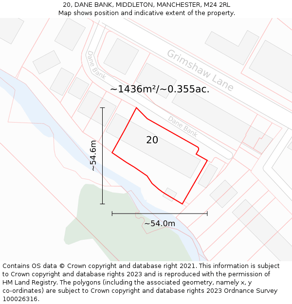 20, DANE BANK, MIDDLETON, MANCHESTER, M24 2RL: Plot and title map