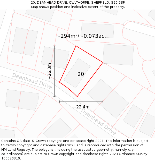 20, DEANHEAD DRIVE, OWLTHORPE, SHEFFIELD, S20 6SF: Plot and title map