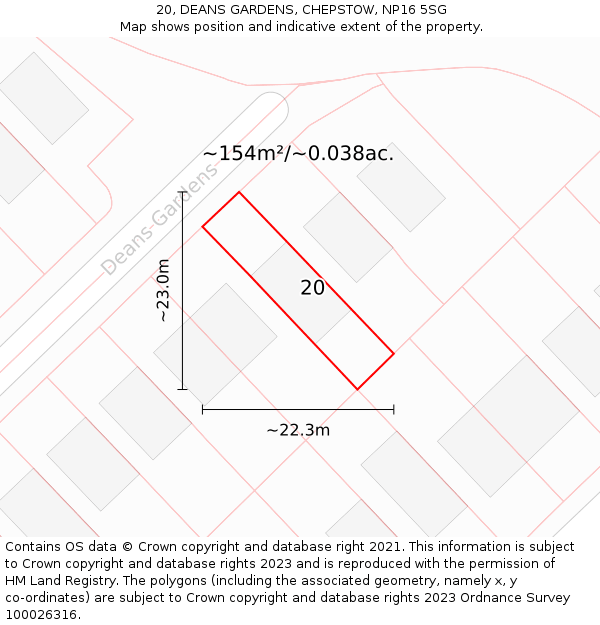 20, DEANS GARDENS, CHEPSTOW, NP16 5SG: Plot and title map