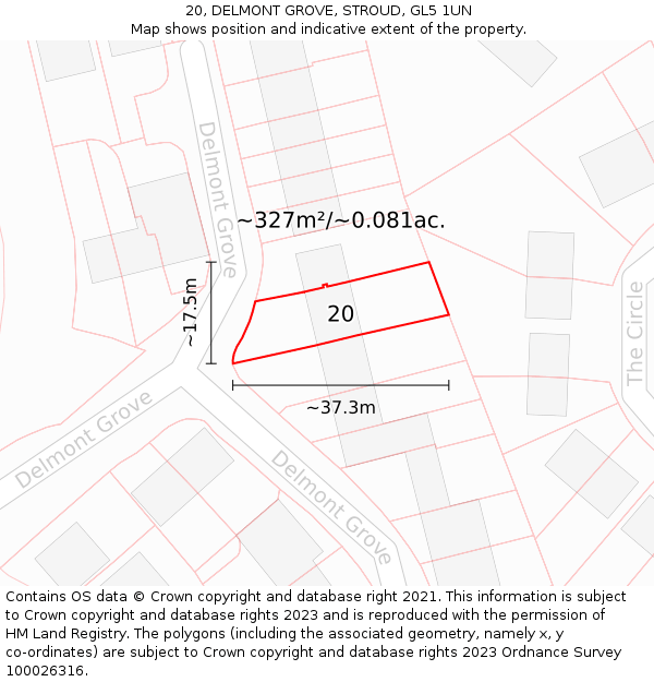 20, DELMONT GROVE, STROUD, GL5 1UN: Plot and title map