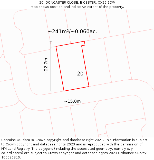 20, DONCASTER CLOSE, BICESTER, OX26 1DW: Plot and title map