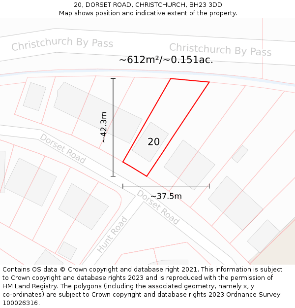 20, DORSET ROAD, CHRISTCHURCH, BH23 3DD: Plot and title map