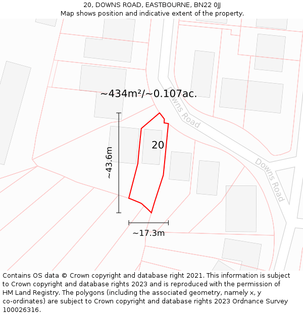 20, DOWNS ROAD, EASTBOURNE, BN22 0JJ: Plot and title map