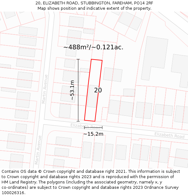 20, ELIZABETH ROAD, STUBBINGTON, FAREHAM, PO14 2RF: Plot and title map