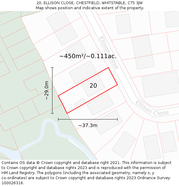 20, ELLISON CLOSE, CHESTFIELD, WHITSTABLE, CT5 3JW: Plot and title map