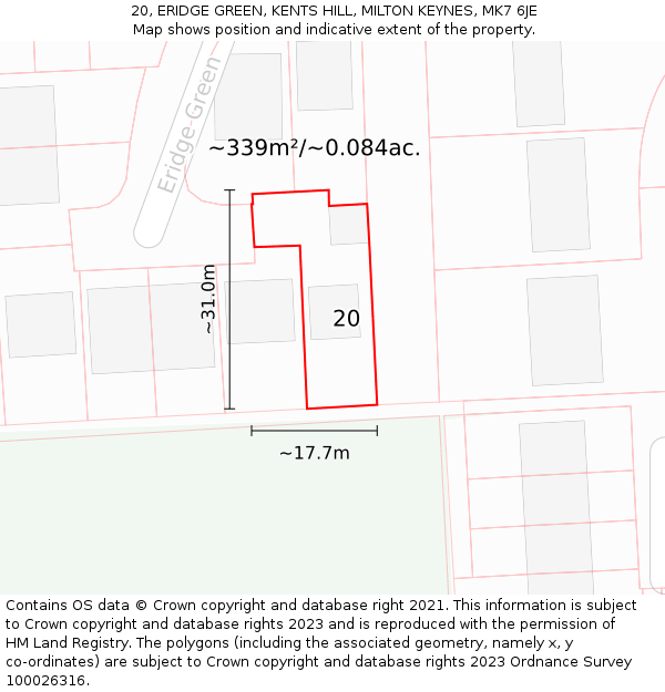 20, ERIDGE GREEN, KENTS HILL, MILTON KEYNES, MK7 6JE: Plot and title map