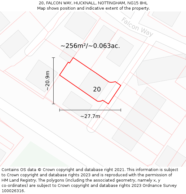 20, FALCON WAY, HUCKNALL, NOTTINGHAM, NG15 8HL: Plot and title map