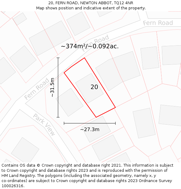 20, FERN ROAD, NEWTON ABBOT, TQ12 4NR: Plot and title map