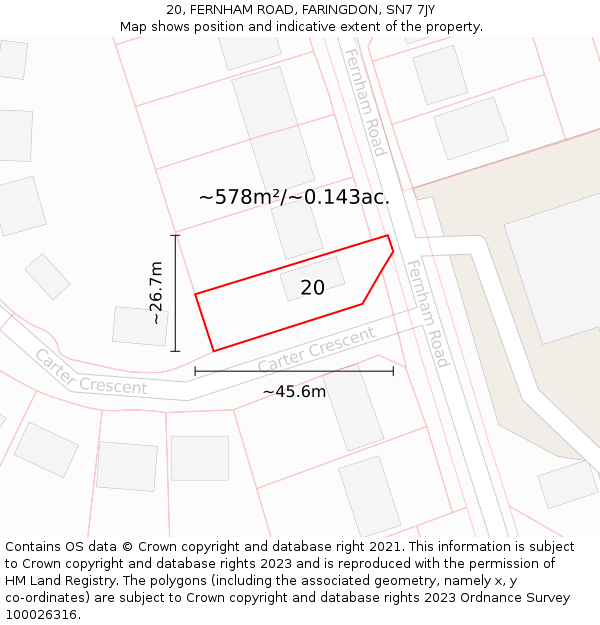 20, FERNHAM ROAD, FARINGDON, SN7 7JY: Plot and title map