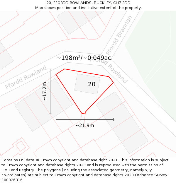 20, FFORDD ROWLANDS, BUCKLEY, CH7 3DD: Plot and title map