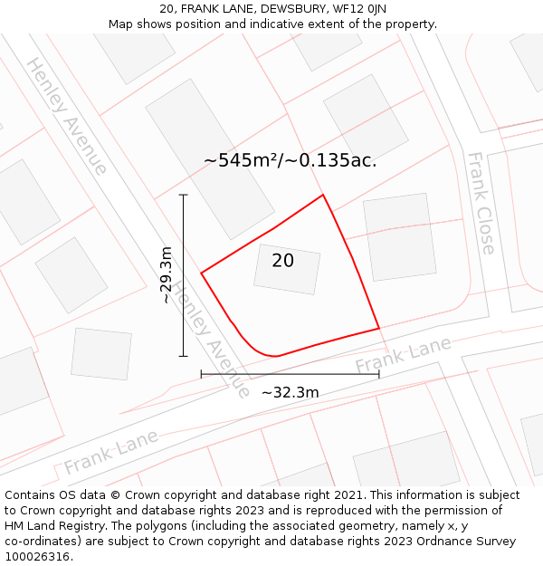 20, FRANK LANE, DEWSBURY, WF12 0JN: Plot and title map