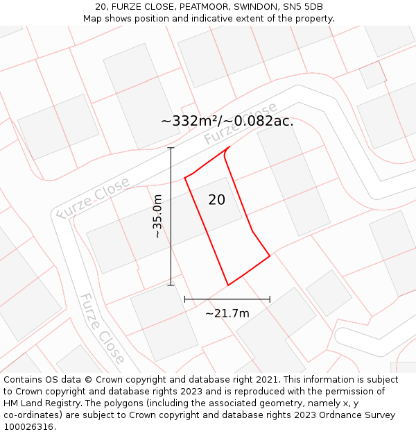 20, FURZE CLOSE, PEATMOOR, SWINDON, SN5 5DB: Plot and title map