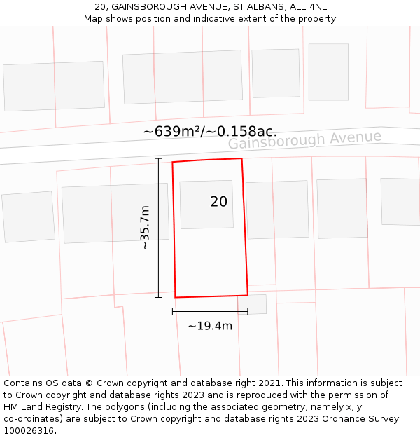 20, GAINSBOROUGH AVENUE, ST ALBANS, AL1 4NL: Plot and title map