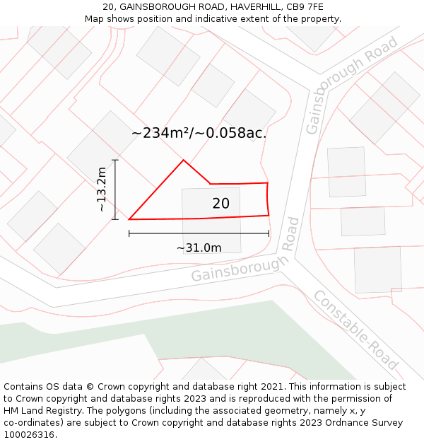 20, GAINSBOROUGH ROAD, HAVERHILL, CB9 7FE: Plot and title map