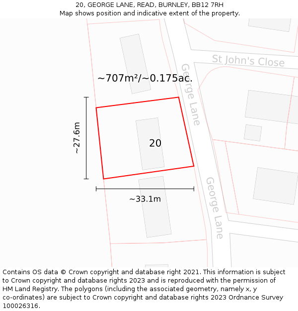 20, GEORGE LANE, READ, BURNLEY, BB12 7RH: Plot and title map