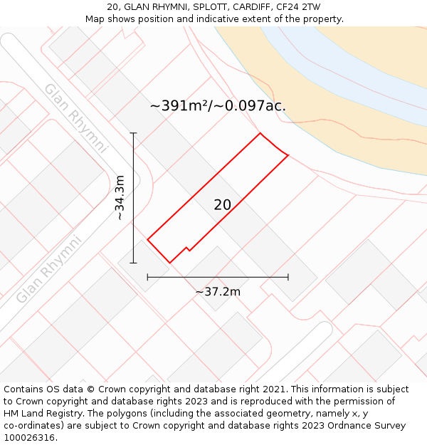 20, GLAN RHYMNI, SPLOTT, CARDIFF, CF24 2TW: Plot and title map