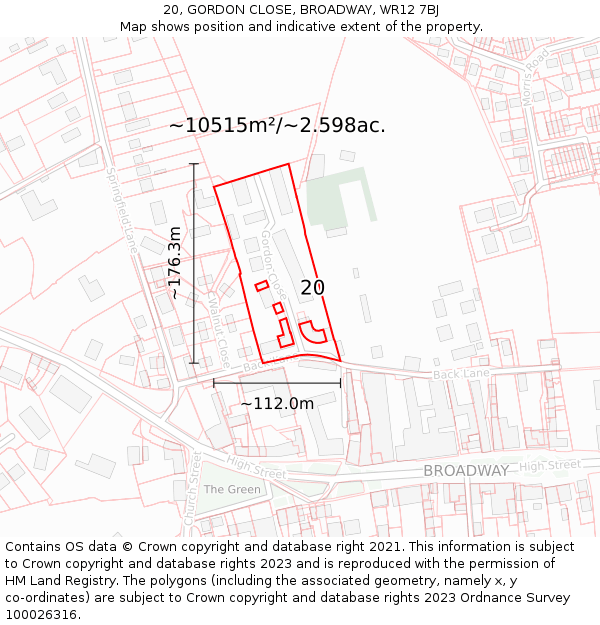 20, GORDON CLOSE, BROADWAY, WR12 7BJ: Plot and title map