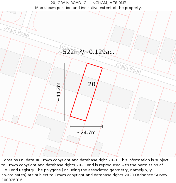 20, GRAIN ROAD, GILLINGHAM, ME8 0NB: Plot and title map