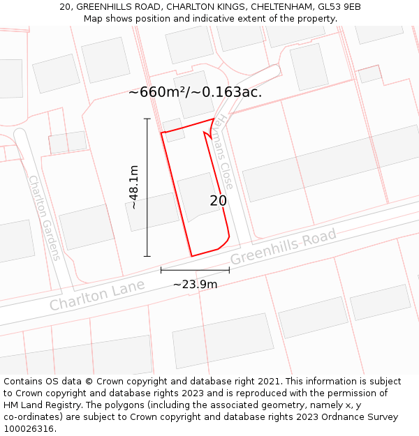 20, GREENHILLS ROAD, CHARLTON KINGS, CHELTENHAM, GL53 9EB: Plot and title map