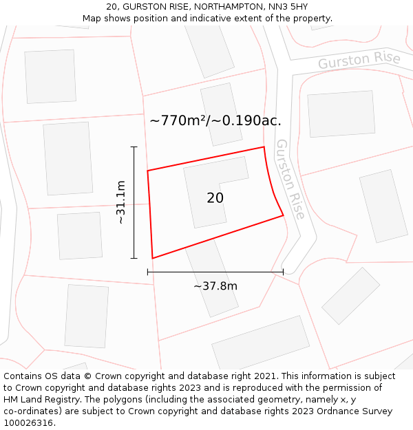 20, GURSTON RISE, NORTHAMPTON, NN3 5HY: Plot and title map