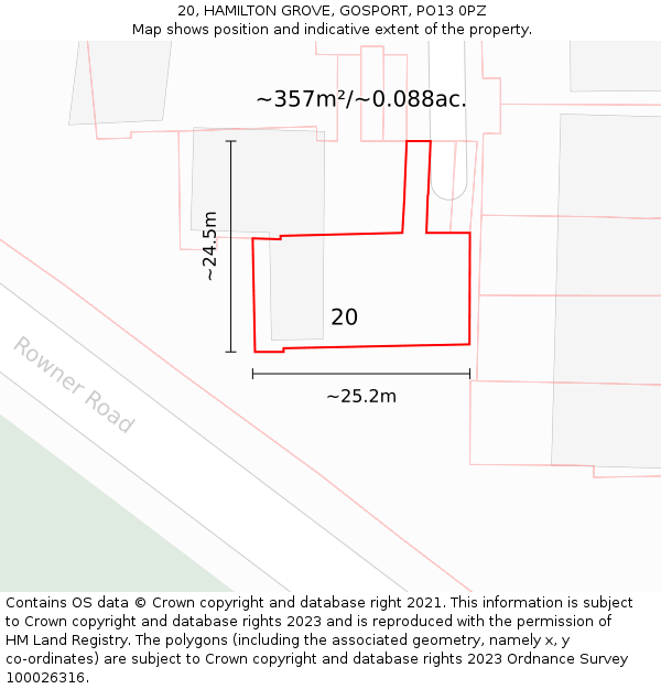 20, HAMILTON GROVE, GOSPORT, PO13 0PZ: Plot and title map