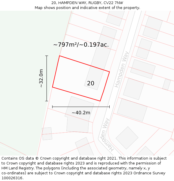 20, HAMPDEN WAY, RUGBY, CV22 7NW: Plot and title map