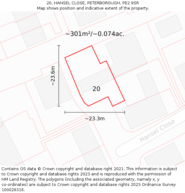 20, HANSEL CLOSE, PETERBOROUGH, PE2 9SR: Plot and title map