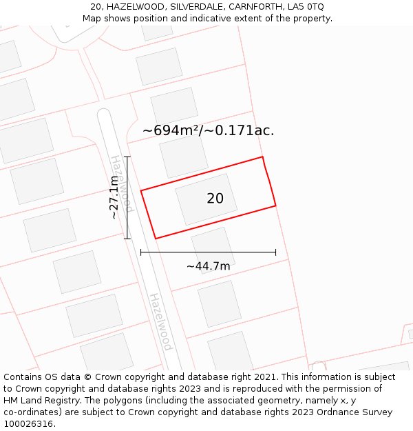 20, HAZELWOOD, SILVERDALE, CARNFORTH, LA5 0TQ: Plot and title map