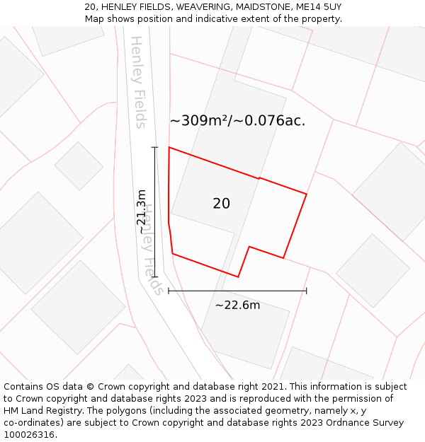 20, HENLEY FIELDS, WEAVERING, MAIDSTONE, ME14 5UY: Plot and title map