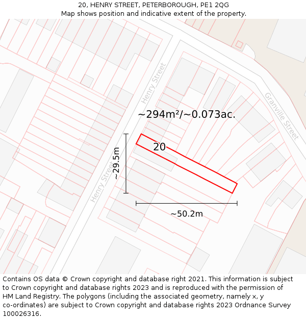 20, HENRY STREET, PETERBOROUGH, PE1 2QG: Plot and title map