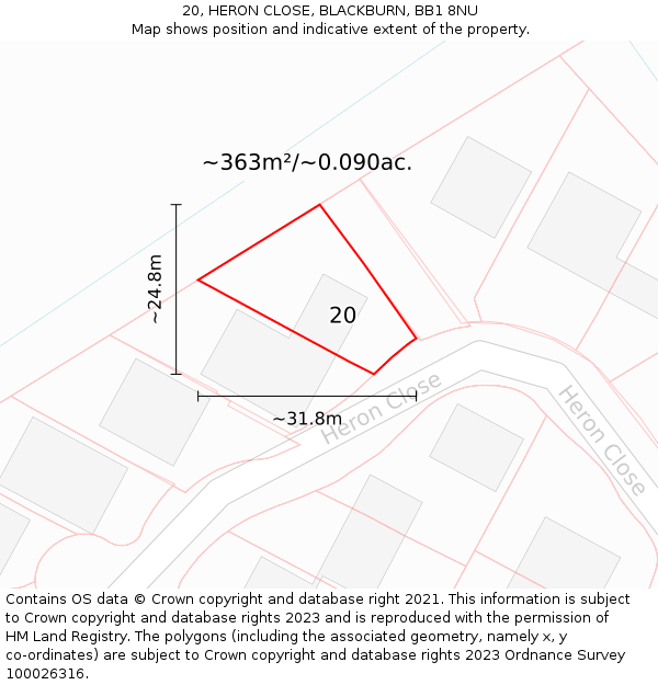 20, HERON CLOSE, BLACKBURN, BB1 8NU: Plot and title map