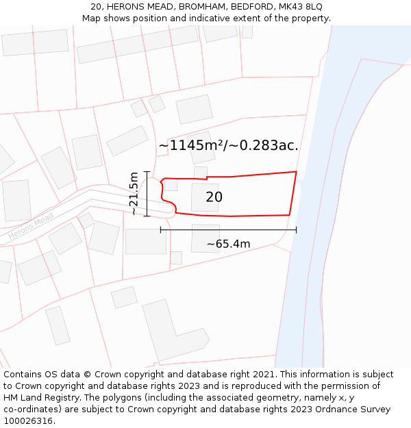 20, HERONS MEAD, BROMHAM, BEDFORD, MK43 8LQ: Plot and title map