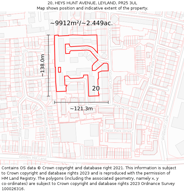 20, HEYS HUNT AVENUE, LEYLAND, PR25 3UL: Plot and title map