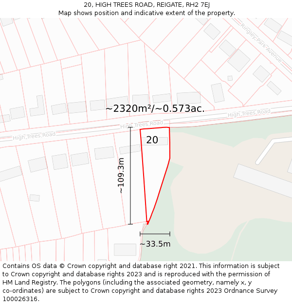 20, HIGH TREES ROAD, REIGATE, RH2 7EJ: Plot and title map