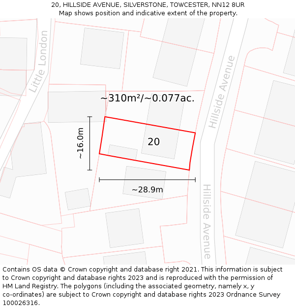 20, HILLSIDE AVENUE, SILVERSTONE, TOWCESTER, NN12 8UR: Plot and title map