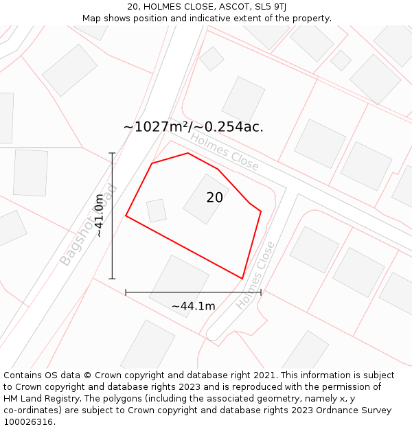 20, HOLMES CLOSE, ASCOT, SL5 9TJ: Plot and title map