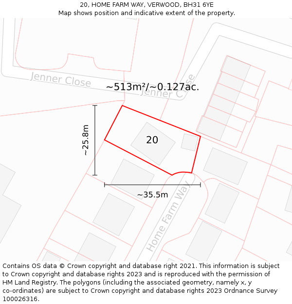 20, HOME FARM WAY, VERWOOD, BH31 6YE: Plot and title map