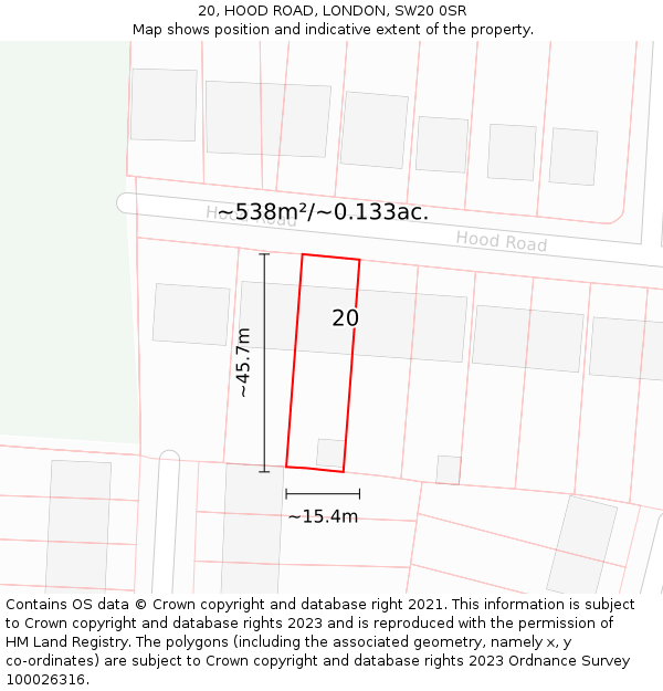 20, HOOD ROAD, LONDON, SW20 0SR: Plot and title map