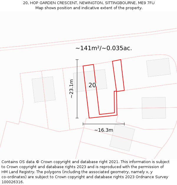 20, HOP GARDEN CRESCENT, NEWINGTON, SITTINGBOURNE, ME9 7FU: Plot and title map