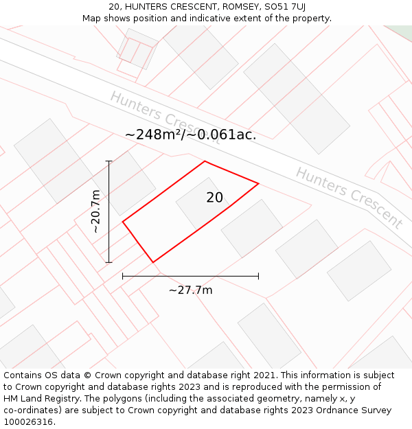 20, HUNTERS CRESCENT, ROMSEY, SO51 7UJ: Plot and title map