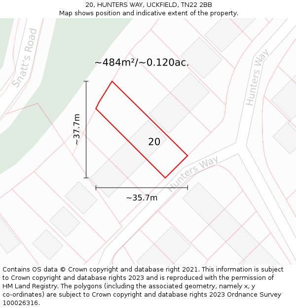 20, HUNTERS WAY, UCKFIELD, TN22 2BB: Plot and title map