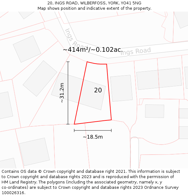 20, INGS ROAD, WILBERFOSS, YORK, YO41 5NG: Plot and title map