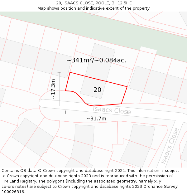 20, ISAACS CLOSE, POOLE, BH12 5HE: Plot and title map